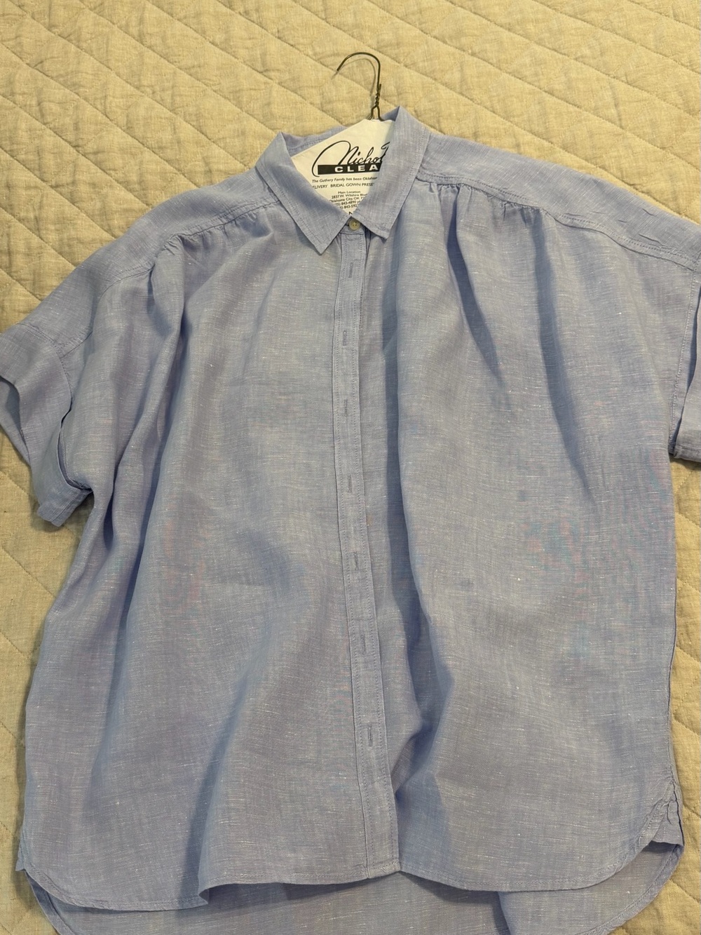 J. Crew Pale Blue Short Sleeve Button-Down Linen Shirt